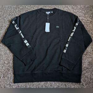 NWT Lacoste Black Reflective Print Loose Fit Crewneck Sweatshirt Men's XXL